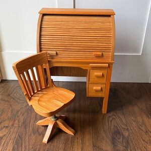 American Girl Wooden Rolltop Desk and Swivel Chair Set